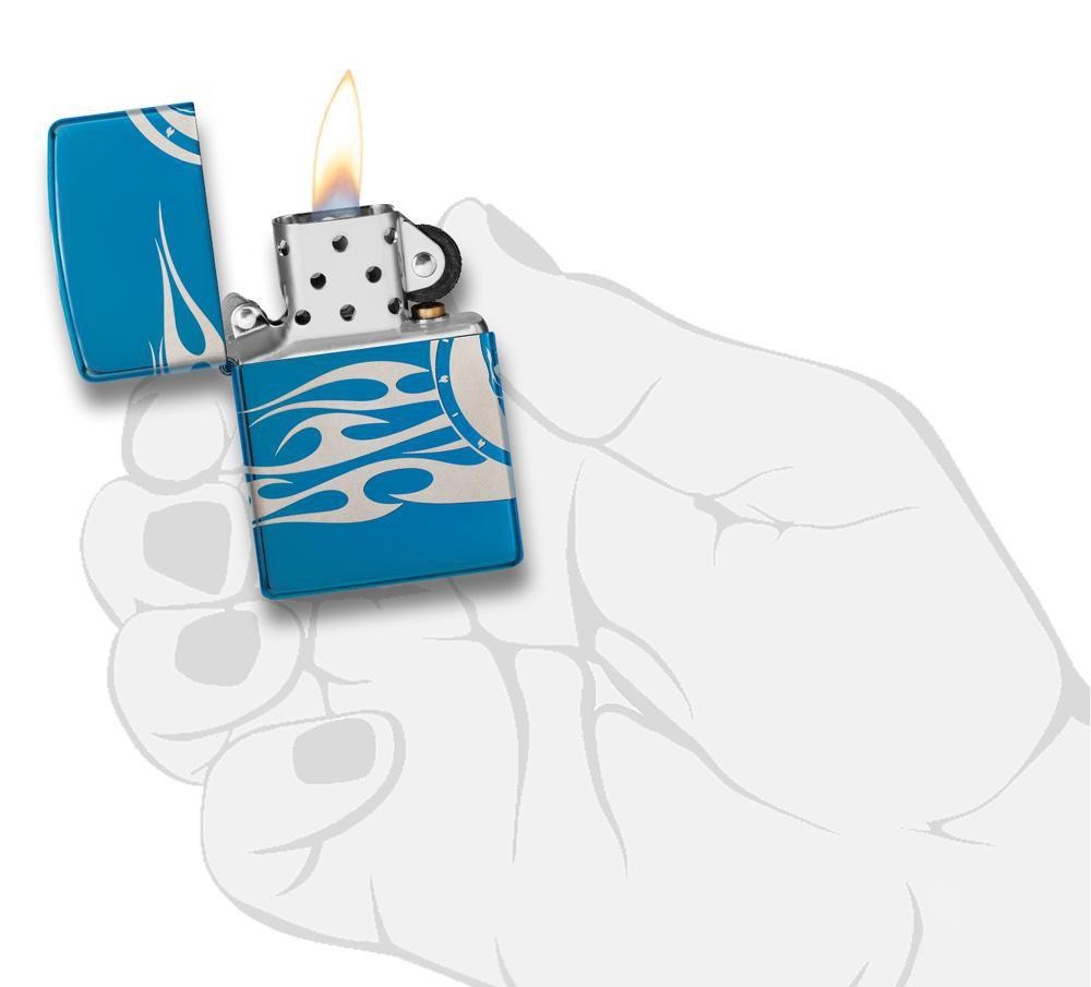 Zippo Tattoo Design High Polish Blue Pocket Lighter Zippo